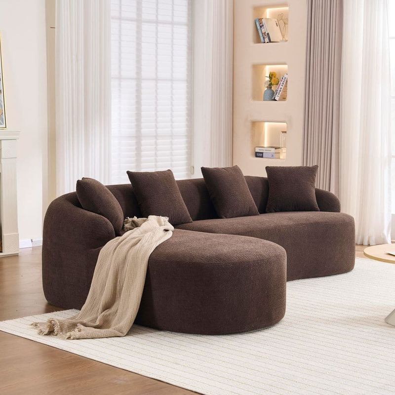 Qualler - 99 in. Chenille L-Shape Full Compression Sponge Sectional Sofa with Curved Chaise in. Brown