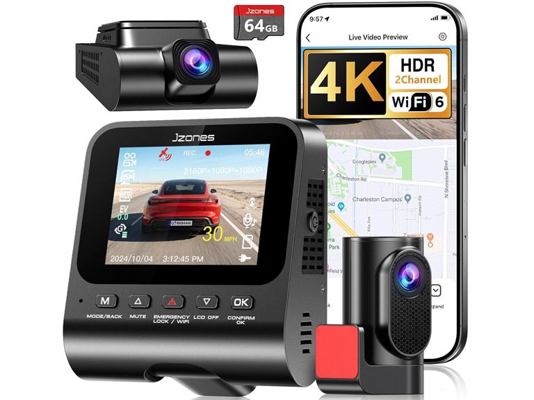 73% OFF: (NEW) JZONES 4K Dash Cam Front and Rear w/64GB Card
