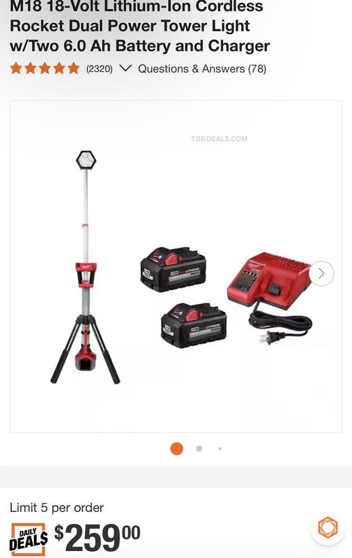 $589 Milwaukee M18 Rocket Tower Light Kit for $259