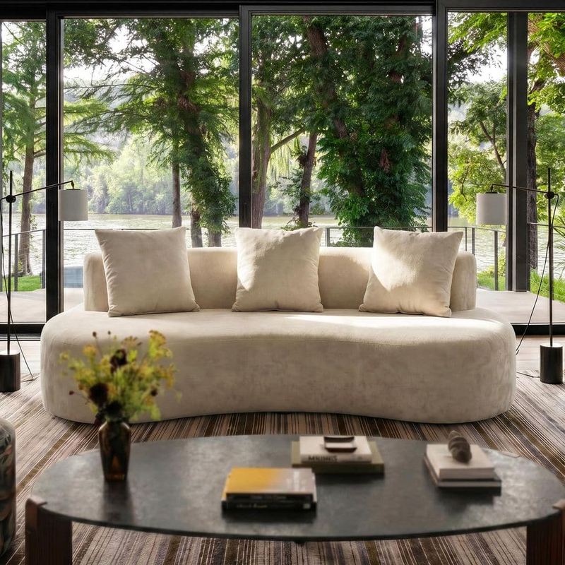 Homsee - 86 in. Solid Fabric 2-Seater Deep Seating, Modern Design, Curved Loveseat in Beige For Living Room Seating
