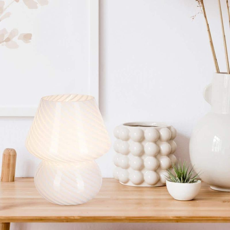 Alsy - 7 in. White Contemporary Swirl Glass Mushroom Accent Lamp