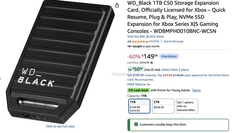 -60% OFF WDBLACK 1TB C50 XBOX EXPANSION CARD