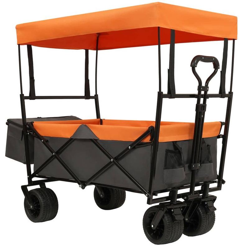 Tileon - 23 cu. ft. Steel Garden Cart, 480 lbs. Collapsible Wagon with Canopy and Mosquito Net for Camping, Shopping in Orange