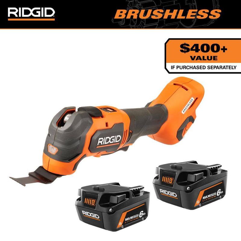 RIDGID - 18V 6.0 Ah MAX Output Lithium-Ion Batteries (2-Pack) with 18V Brushless Cordless Multi-Tool