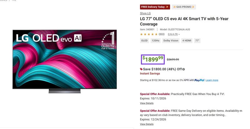 $1149.88 LG 77" OLED C5 evo AI 4K Smart TV, was $3699.99