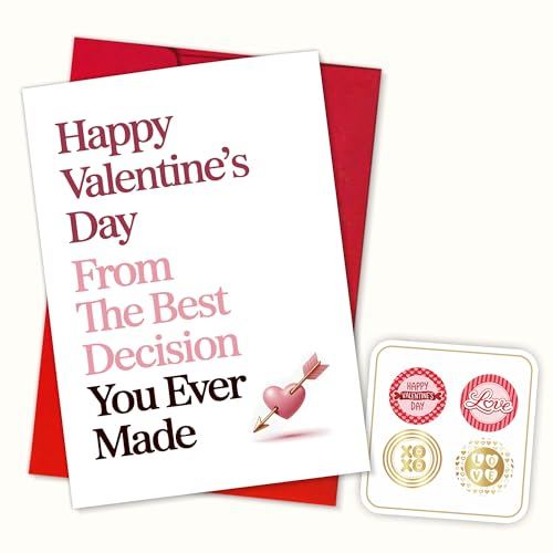 (5.3x8in) Valentine’s Day Card with “From The Best Decision You Ever Made” Quote, Funny Romantic Love Greeting for Boyfriend Girlfriend Husband Wife Partner, Blank Inside with Envelope (Vlt22)