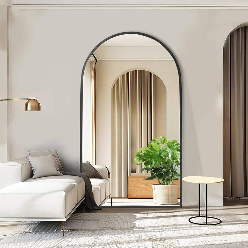 Lirago - 39 in. W. x 67 in. H Full Length Arched Free Standing Body Mirror, Metal Framed Wall Mirror, Large Floor Mirror in Black