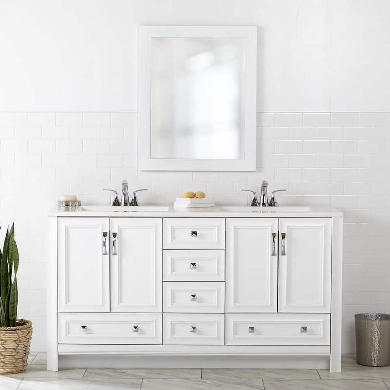 Glacier Bay - Candlesby 61 in. Double Sink White Freestanding Bath Vanity with White Cultured Marble Top (Assembled)