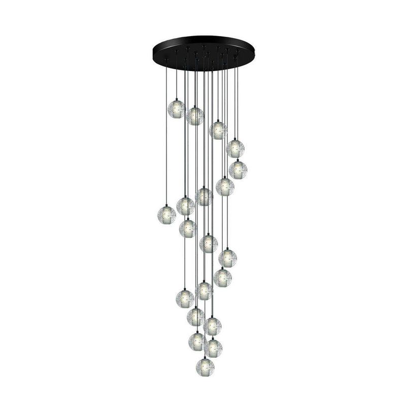 PUYRNF - 20 lights Dimmable Crystal Bubble Globe Clusters Black Chandelier, Adjustable Lighting&Height, for Stair(Bulbs Included)