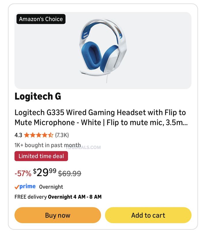$30 Logitech G335 Wired Gaming Headset