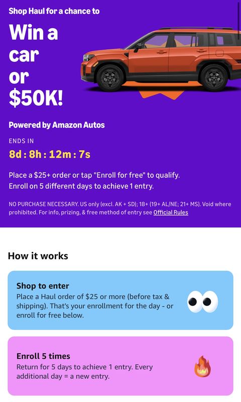 🚗 Amazon is Giving Away a Car or $50K!