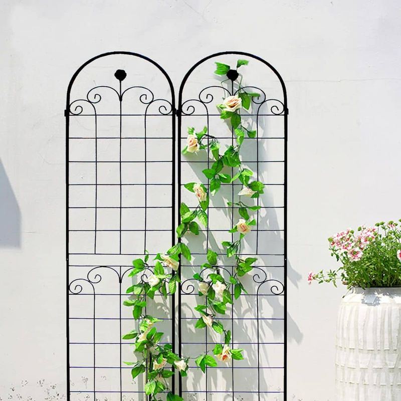 Tunearary - 7.2 ft. Metal Outdoor Black Rustproof Garden Trellis, Rose Mesh Trellis (4-Pack)