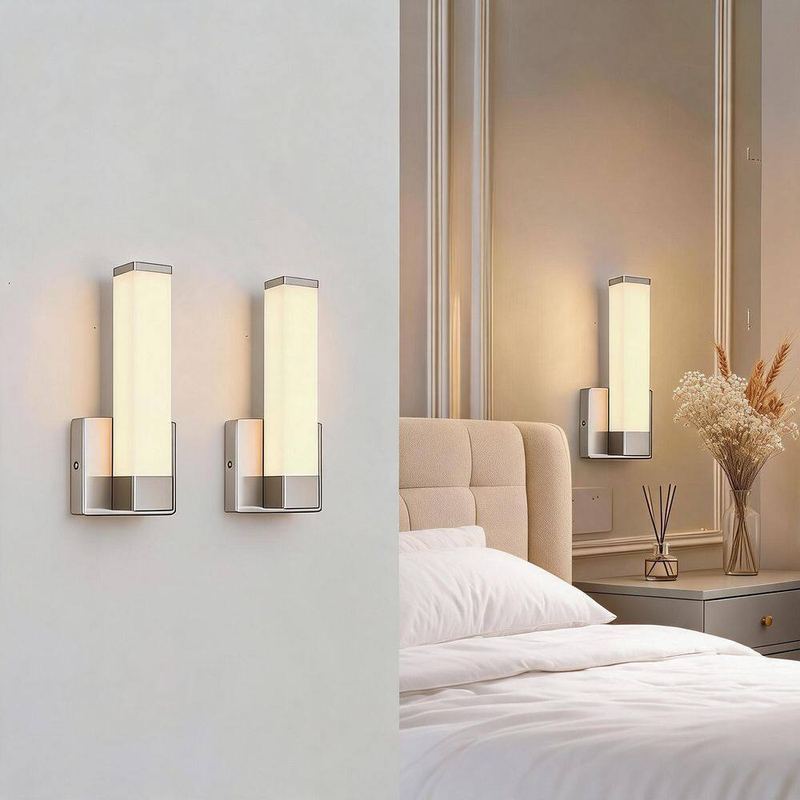 JUSHENG - 1-Light 2-Pack Nickel Dimmable LED Wall Sconce, Modern Wall Lighting for Bedroom, Bathroom, Living Room (2-Pack)