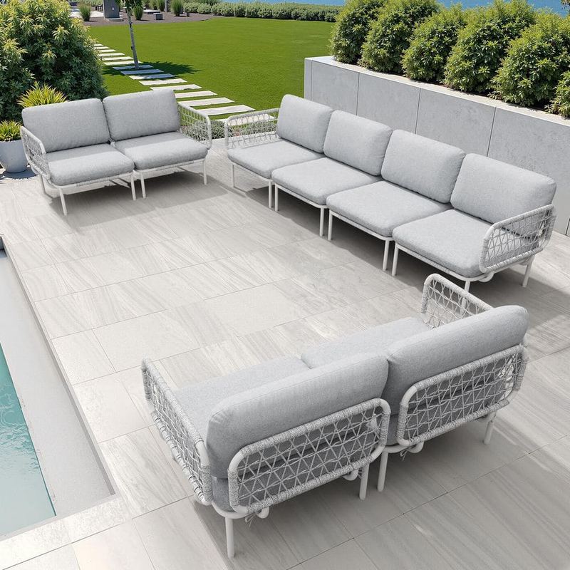 Crestlive Products - 8-Piece Rattan Aluminum Outdoor Sectional Set with Light Gray Cushions