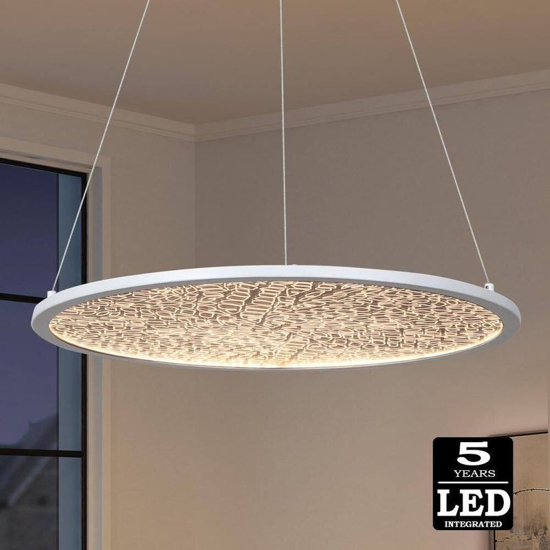 Zevni - Lulier 38-Watt Integrated LED Modern Matte White Hanging Pendant, 17.5 in. Drum Chandelier Lighting for Living Room