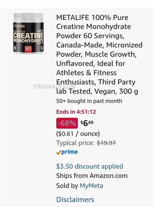 $19.97 METALIFE Creatine Monohydrate Powder, 60 Servings for $6.29