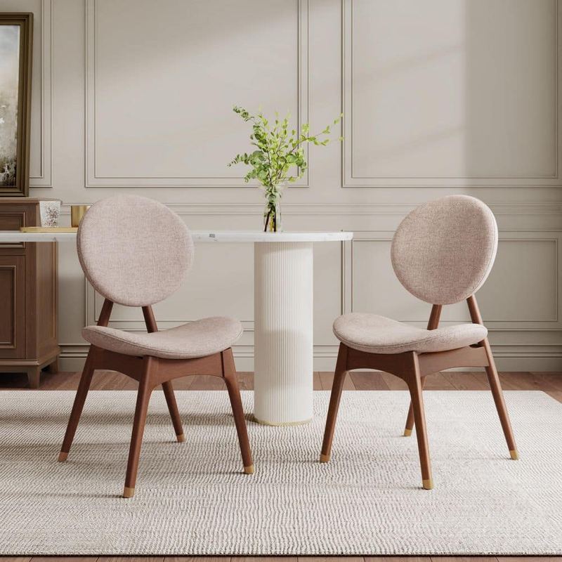 CHRISTOPHER KNIGHT HOME - Jerome Brown and Grey Upholstered Fabric Dining Side Chairs with Round Back, Curved Seat, (Set of 2)