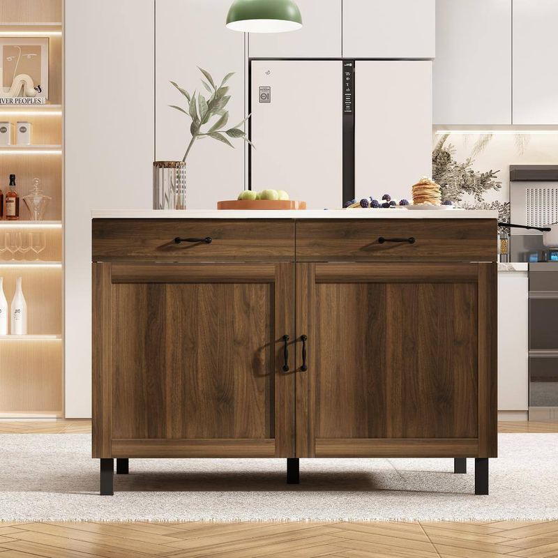 FUFU&GAGA - Burly Wood and White 47.2 in. Height Rectangle Wooden Storage Cabinet, Sideboard, Food Pantry with 2-Drawer and 4-Shelf