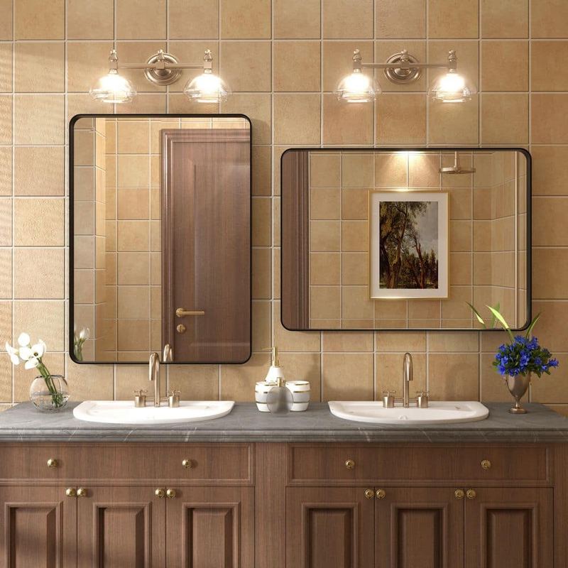 Apmir - 22 in. W x 30 in. H Rectangular Tempered Glass and Aluminum Alloy Framed Wall Bathroom Vanity Mirror in Black (2-Pack)