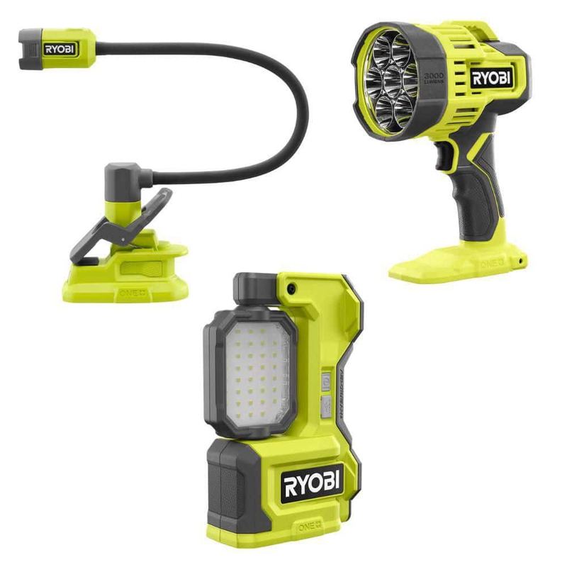 RYOBI - ONE+ 18V Cordless Lighting Combo Kit w/ LED Magnetic Task Light, LED Spotlight, & Flexible LED Clamp Light (Tools Only)