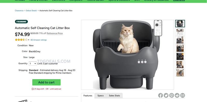 $259.99 AUTOMATIC SELF-CLEANING CAT LITTER BOX for $74.99