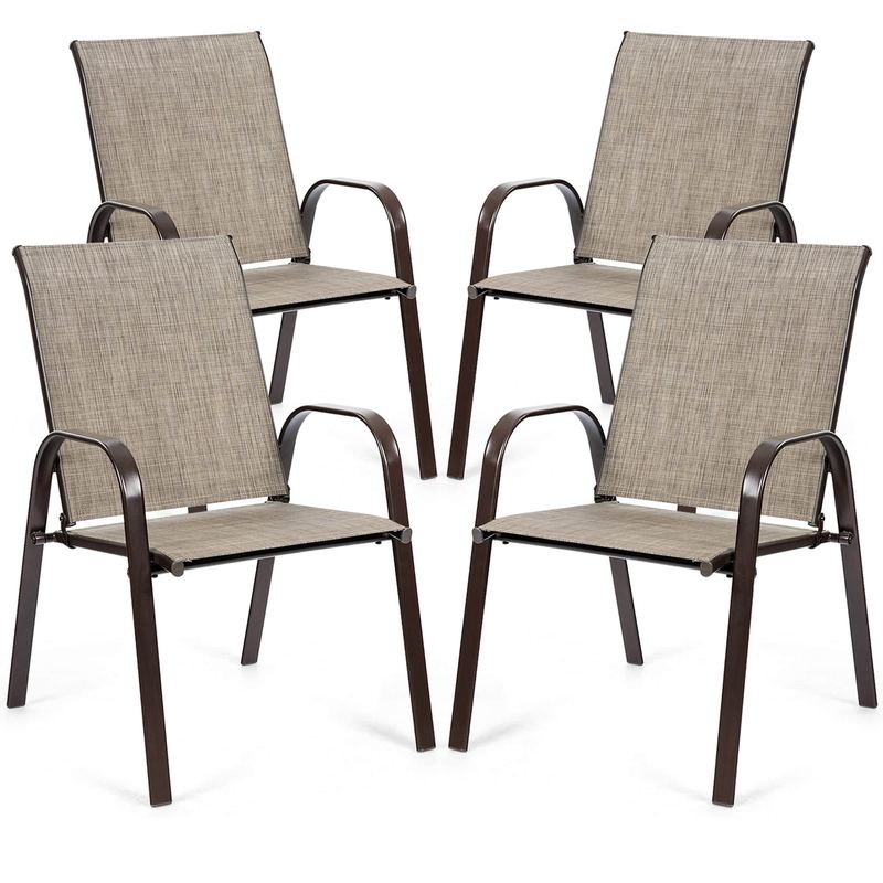 Gymax - Set of 4 Patio Chairs Dining Chairs w/ Steel Frame Yard Outdoor Grey - Gray
