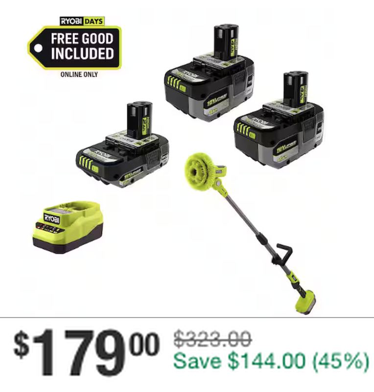 $323 RYOBI ONE+ SCRUBBER KIT DROPPED TO $179 🫧