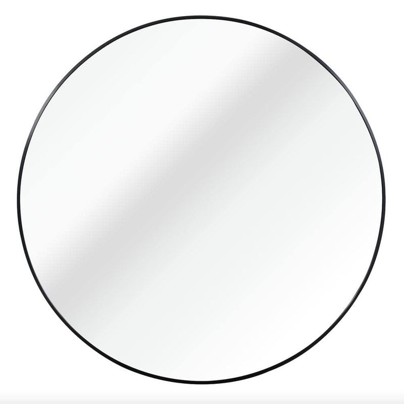 Qualler - 39 in. W x 39 in. H Round Metal Frame Wall Bathroom Vanity Mirror in Black