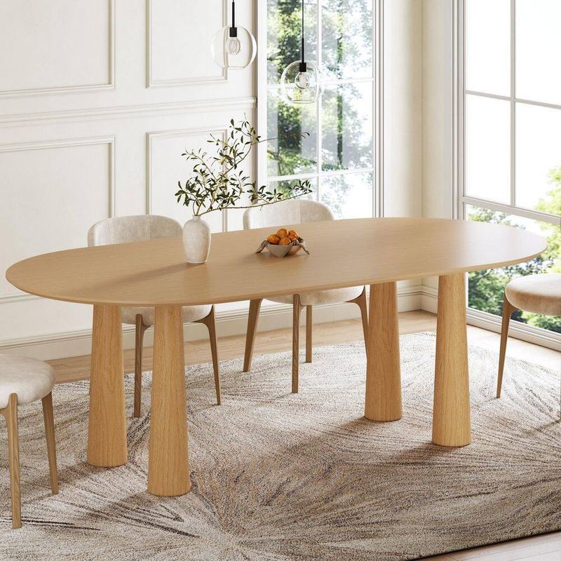 Lirago - Oval Light Brown Solid Wood 79 in. Kitchen Tables 4-Legs Dining Table Seats 8