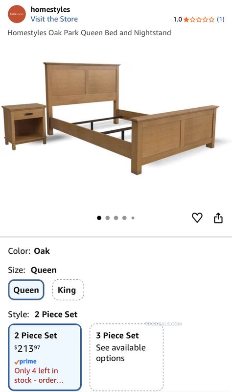 $215 Homestyles Oak Park Queen Bed & Nightstand