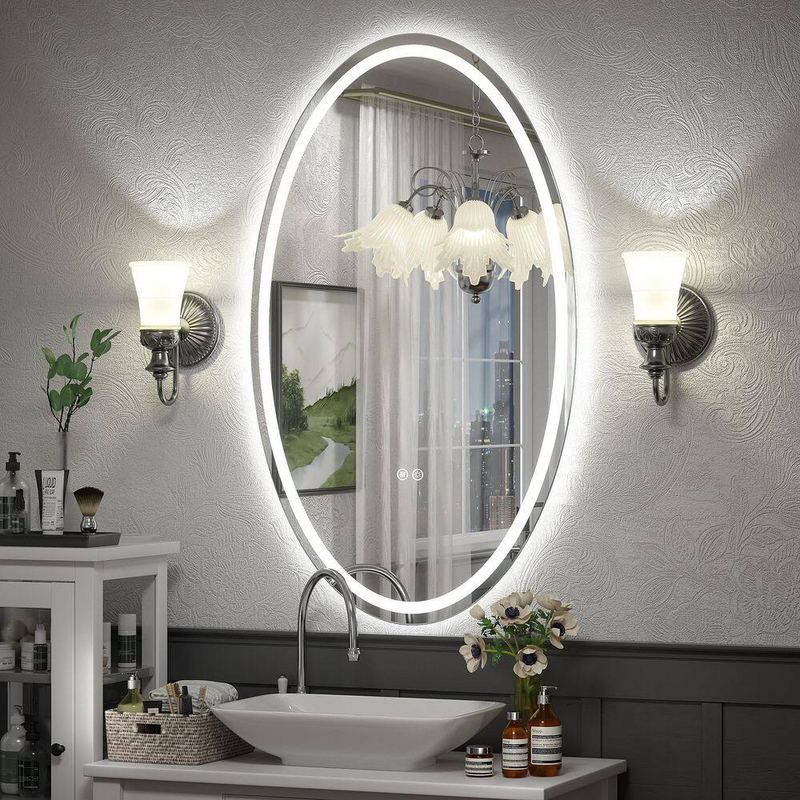 Apmir - 24 in. W x 40 in. H Oval Frameless UL Certified Front and Back LED Anti-Fog Tempered Glass Bathroom Vanity Mirror