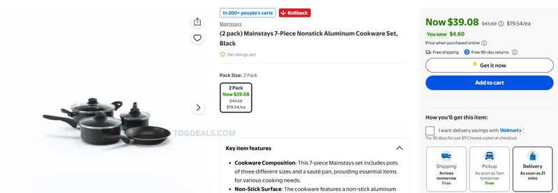 MAINSTAYS 7-PIECE COOKWARE 2-PACK — $39.08