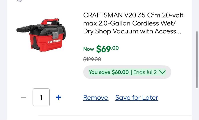 Wet dry vacuum $69 reg $129