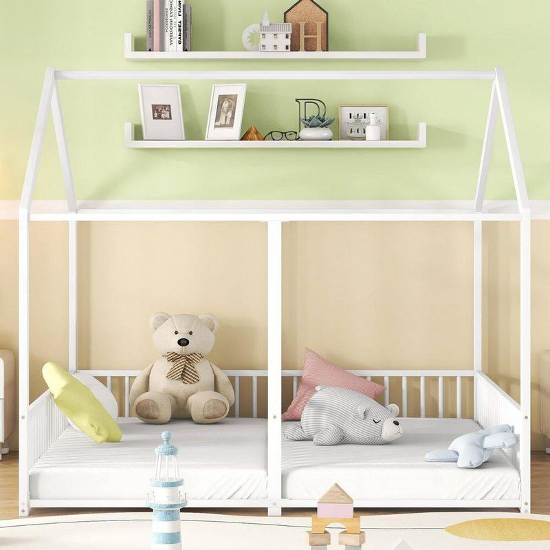Qualler - White Metal Frame Twin 2-Shared House Platform Bed