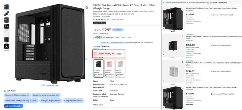 $149.99 → $77.99 TRYX FLOVA ATX PC CASE ON AMAZON