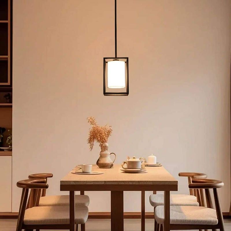 HLJYNJM - 2-Pack 1-Light Black Farmhouse Cage Pendant Light with White Fabric Shade Chandelier for Kitchen Island