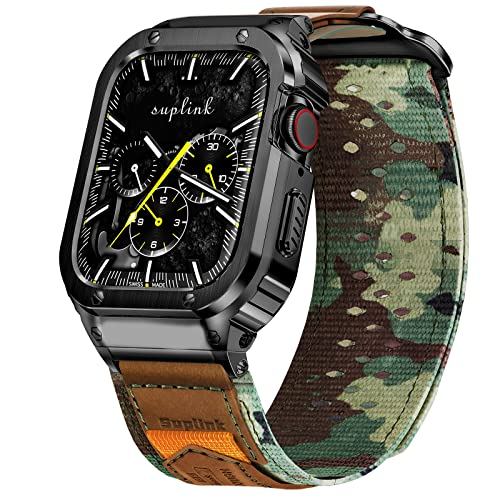 SUPLINK Nylon Bands with Metal Case Compatible with Apple Watch 10 46mm Band/Apple Watch 11 46mm Band, Rugged Protective Bumper for iWatch Series 10/11 Men, Camouflage