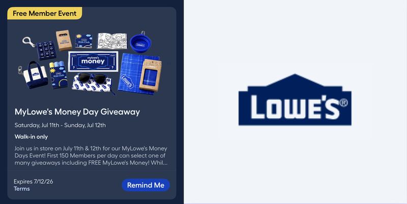 FREE MYLOWE’S MONEY AT LOWE’S - JULY 💵
