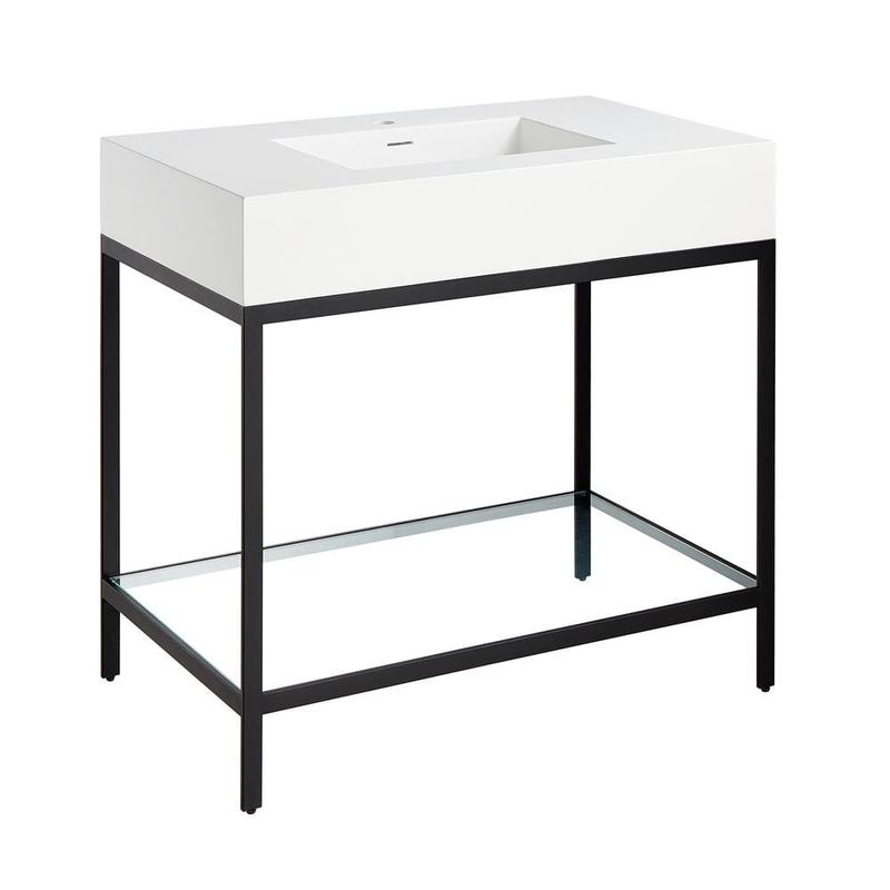 ANZZI - Ventura 36 in. Console Sink in Matte Black with Matte White Counter Top