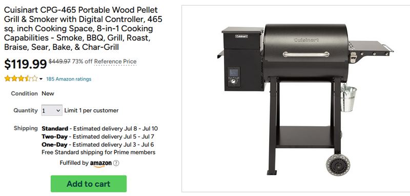 Cuisinart Portable Wood Pellet Grill & Smoker for $120