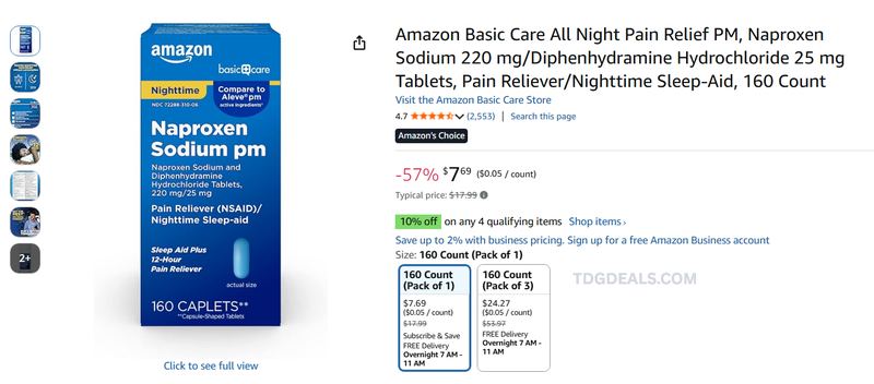 AMAZON BASIC CARE NAPROXEN SODIUM PM 160CT — $7.69