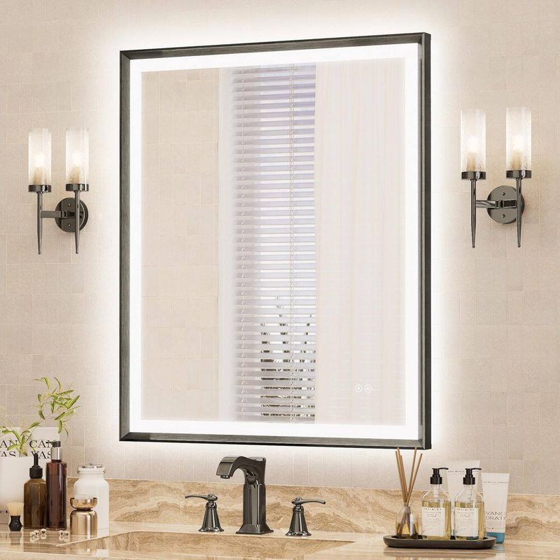 ACEGOSES - 30 in. W x 36 in. H Dimmable LED Anti-Fog Modern Aluminum  Bathroom Vanity Mirror with Memory Function, Brushed Black