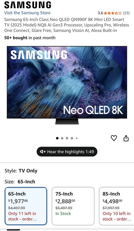 SAMSUNG’S $4,498 FLAGSHIP 8K TV JUST DROPPED TO $1,977.88