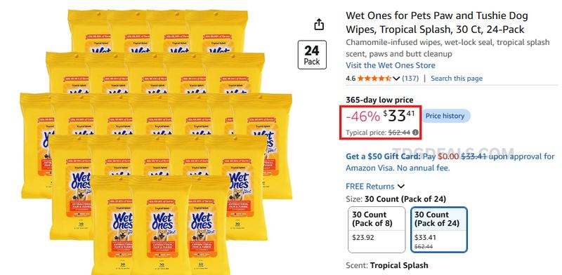 $62.44 → $33.41 PET WIPES DEAL