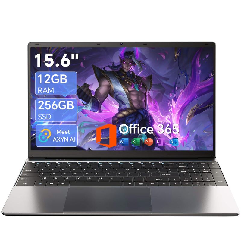 Jumper - Upgraded - 15.6" Computer Laptop - Intel J4105 - 12GB RAM- 256GB SSD - AXYN AI-180°Viewing - Gray