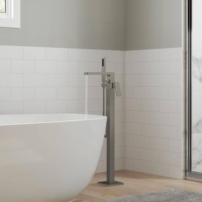 GRANDJOY - 2-Handle Floor Mount Freestanding Tub Faucet Claw Foot Tub Faucet Bathtub Filler with Hand Shower in Brushed Nickel