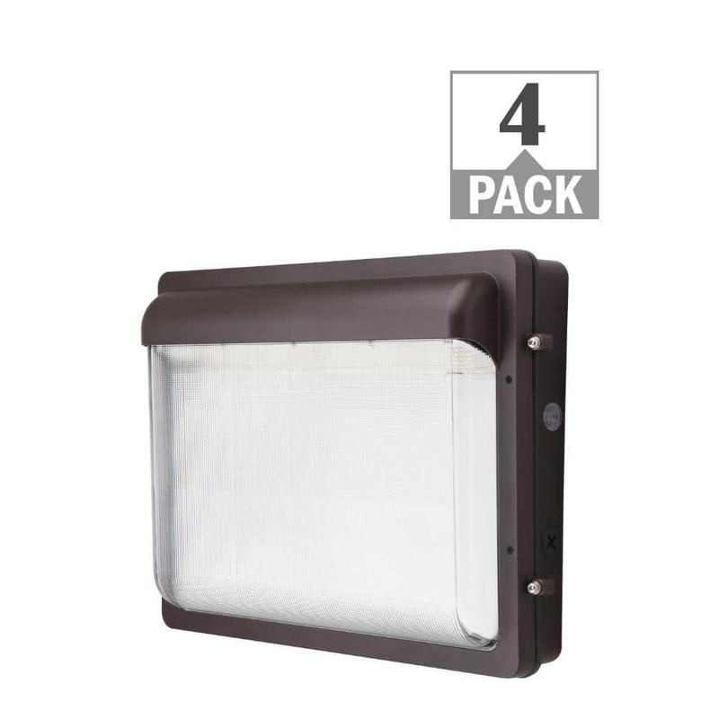 ETI LIGHTING - 400-Watt Equivalent Modern Slim Integrated LED Bronze Wall Pack Light Adjustable 12000-19600 Lumens and CCT (4-Pack)