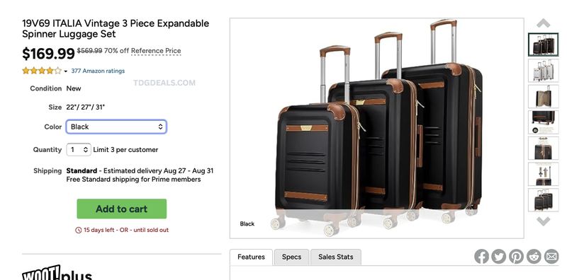 $569.99 19V69 ITALIA 3-PIECE LUGGAGE SET FOR $169.99