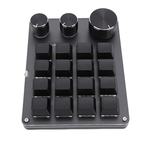 LICAEVEY Portable 16Key Macro Keypad with Programmable Dials, Portable USB Wired Keypad with 3 Knobs, LED Light, for Gaming, Office (Black)