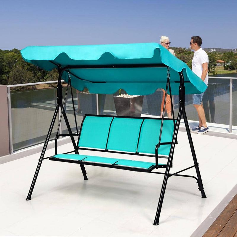 Costway - 3-Person Polyester Patio Swing Canopy Yard Furniture with Green Cushions